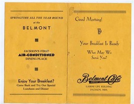 Belmont Cafe Menu Jackson Mississippi 1940&quot;s Good Morning  - £37.98 GBP