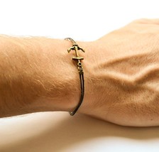 Anchor bracelet for men, bronze charm, black cord, gift for him - €8,74 EUR+