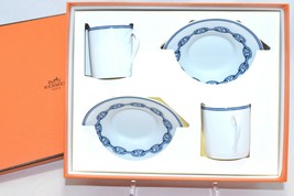 Hermes Chaine D&#39;Ancre mocha cup and saucer 2 sets blue espresso 861 - £281.10 GBP