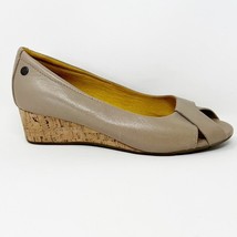 Bussola Womens Taupe  Tan Leather Peep Toe Wedge Cork Heel Pump, Size 7 ... - £25.19 GBP