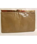 Vintage ETRA CLUTCH PURSE TAN TAUPE LEATHER WITH GOLD TRIM  - $18.80