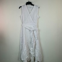 Charter Club Women 6 Bright White Lace V Neck Faux Wrap Tie Waist Dress NWT BO54 - £41.17 GBP