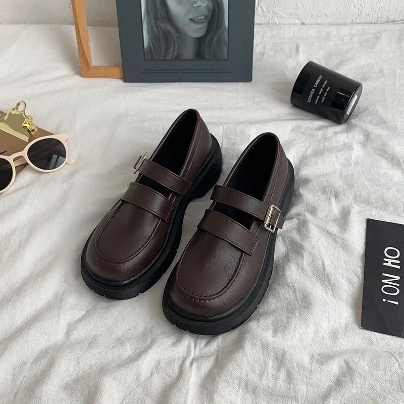 Rd shoes platform wedges leather slip on loafers fashion black brown flats buckle strap thumb200