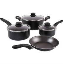 Mainstays 7 Piece Non Stick Aluminium, Pots and Pans Cookware Set, Black - $397.25 MXN