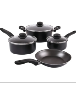 Mainstays 7 Piece Non Stick Aluminium, Pots and Pans Cookware Set, Black - $397.25 MXN