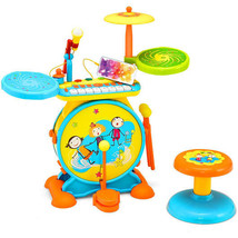 2-in-1 Kids Electronic Drum and Keyboard Set with Stool-Pink - £84.00 GBP