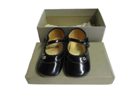 Vtg Girls Childrens Black Floral Baby Infant Shoe Montgomery Ward Child  W/ Box - £11.41 GBP