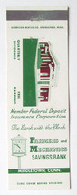 Farmers and Mechanics Savings Bank  Middletown, Connecticut 20FS Matchbook Cover - £1.36 GBP