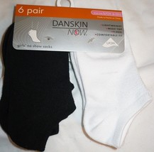 Danskin Now Girls No Show Socks 6 Pair Size Small 6-10.5 Black &amp; White NEW - £7.39 GBP