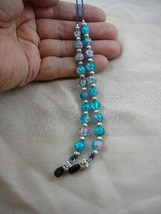 #E-85) Teal pink crackle glass silver Eyeglass leash holder lanyard beaded bead - £18.63 GBP