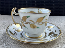 Royal Chelsea Tea Cup Saucer Bone England Small Gold Rim Green Flowers Numbered - £22.83 GBP