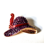 Eisenberg Ice Hat Brooch Pin Red Enamel Purple Rhinestones Gold Tone Set... - £19.62 GBP