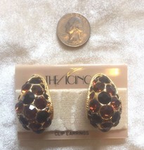 ICING Beautiful Black and Brown Crystal Gold Clip On Earrings New $48 NWT Event - £17.24 GBP