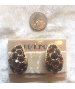 ICING Beautiful Black and Brown Crystal Gold Clip On Earrings New $48 NW... - $19.20