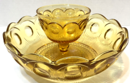 Vintage Amber Coin Glass Chip and Dip Serving Bowl MCM 8 x 4 in No Chips... - $24.48