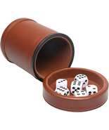 PU Leather Dice Cup Set with Lid Dark Brown Felt Lining Quiet Shaker Cup... - $20.16