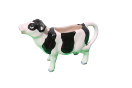 Vintage Ceramic Cow Creamer Black And White 6.5&quot;L Small Flaw - £9.27 GBP