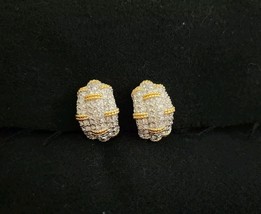 vintage 90s Swarovski gold tone cable pave diamante clip on earrings - $39.60