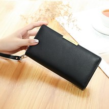  Zipper Hasp High Capacity Wrist Strap Solid Wallet Female Multi-Card PU Leather - £15.54 GBP
