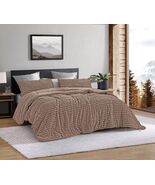 NEIDA TAUPE STRIPE BLANKET EMBOSSED SHERPA SOFTY THICK &amp; WARM 3 PCS KING... - $79.19