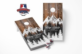 Snowy Mountains Pine Trees Custom Personalized Name Cornhole Board Vinyl... - $53.99