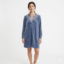 ANTHROPOLOGIE Women's Gray Blue Crushed Velvet Oversize Dress XS - $24.74