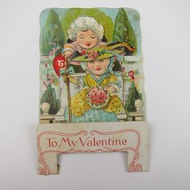 Vintage Valentine 3D Pop Up Die Cut Boy &amp; Girl 1700s Wigs &amp; Dress Pink Flowers - £11.93 GBP
