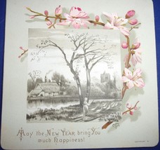 Victorian Happy New Year Cardboard Card With Silver Edge Late 1800s - $133.06 MXN