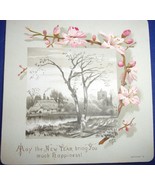 Victorian Happy New Year Cardboard Card With Silver Edge Late 1800s - $9.56 CAD