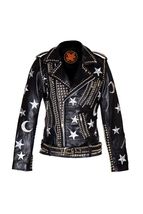 Men Silver Studded Leather JACKET Biker Silver Stars Patches Christmas Party Wea - £239.79 GBP