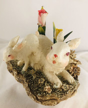 Vintage resin Easter Bunny and baby with metal flowers - £15.36 GBP