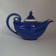 Hall Pottery Blue Gold Aladdin Lamp 6 Cup Teapot Tea Strainer MCM Genie-Inspired - $87.03