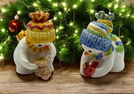 Fitz and Floyd The Flurries Salt and Pepper Shakers Snowmen Feeding Birds - £15.79 GBP