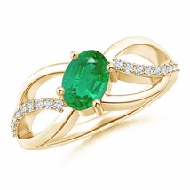 ANGARA Diagonal Oval Emerald Criss Cross Ring with Diamond Accents - £863.44 GBP