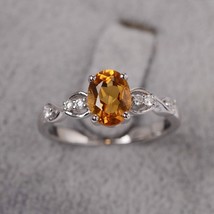 3CT Oval Cut Yellow Citrine Ring 925 Sterling Silver Gemstone Ring For Women - £30.34 GBP