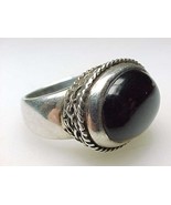 Vintage Genuine BLACK ONYX and STERLING Silver Ring - Size 6 1/4 - $75.00