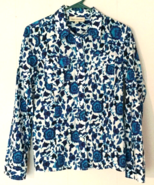 Jones New York blouse Size S  women button close 100% cotton white blue ... - £11.04 GBP