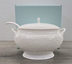 Lenox 4.5 Qt Opal Innocence Carved Covered Tureen w/ Ladle &amp; Box - White - $116.09