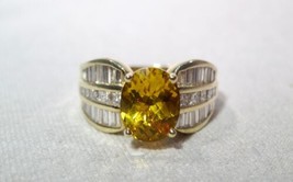 14K Yellow Gold Diamond Citrine Cluster Cocktail Ring Size 8 K788 - £1,063.87 GBP