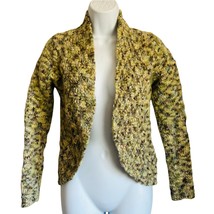 JacquiE Open Cardigan Chunky Knit Yellow Green Blue Brown Sweater XS Cot... - $18.23