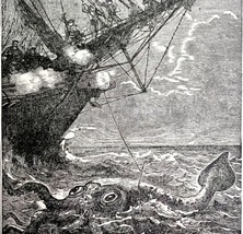 Hunting The Great Cuttle Fish Monster 1887 Wood Engraving Victorian Art DWEE28 - £23.56 GBP