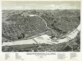 6084.Chippewa-falls,Wis.1886 aerial Poster.Bird eye view map.Home room interior - $16.20+