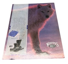 Whites Boots Pacs Vintage Print Ad 1993 All Leather White Wolf in Snow - £7.03 GBP