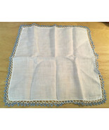 Vtg Linen Ladies Handkerchief Blue White Tatted Lace - $7.69