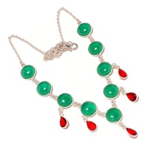 Green Onyx, Red Apatite Gemstone 925 Silver Overlay Handmade Necklace for Women - £17.18 GBP