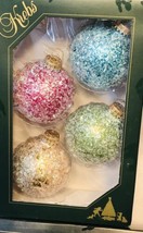 Krebs Christmas Ornament Set 4 Glass Ball Glittery Flocked Multi Color - £15.65 GBP