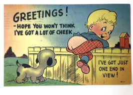 Vtg 1940s Comic Postcard Child Climbing Fence Loses Pants Lot of Cheek w Dog - £5.58 GBP