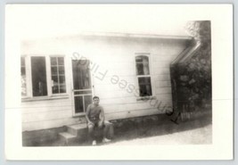 Shirtless Young Man Outside of House Black &amp; White Snapshot Photo Picture ph549 - £8.94 GBP