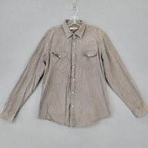 Vintage Mens Shirt Size L Gray Grunge Classic Long Sleeve Casual Button Up Top - £7.95 GBP
