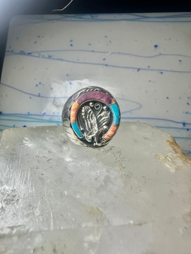 Navajo ring Horseshoe eagle turquoise spiny oyster size 11 sterling silver men Item image 10